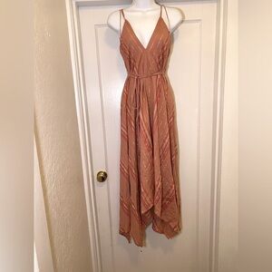 NWT LOVESTITCH Backless Strappy Pink Midi or Maxi Dress w/ Metallic Stripes